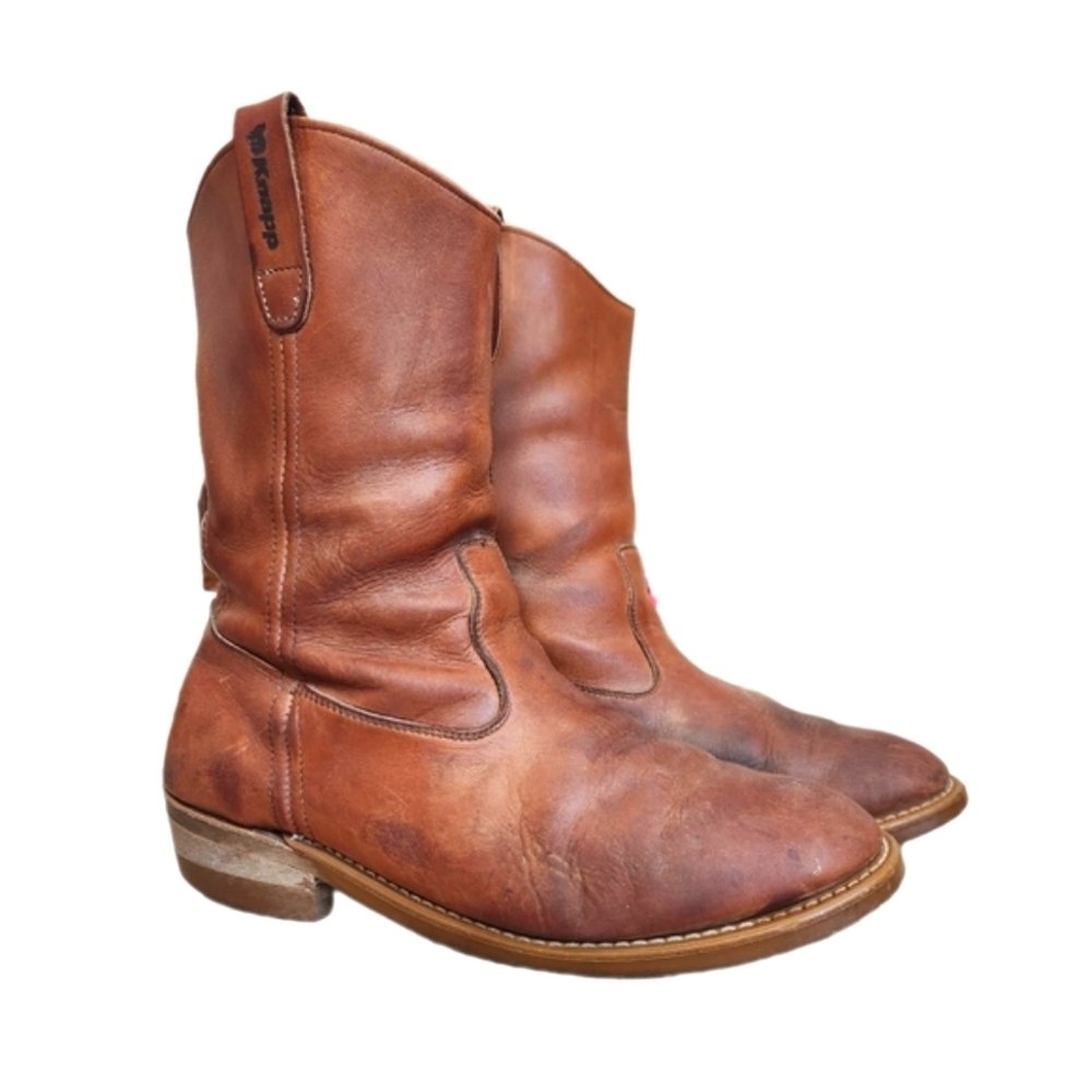 VINTAGE KNAPP LEATHER BOOTS Vibram sole, Men's 10.5